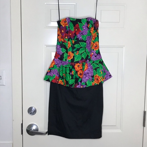 A J Bari Dresses & Skirts - Vtg 80s AJ. Bari womens  black floral sz 6 strapless homecoming dress